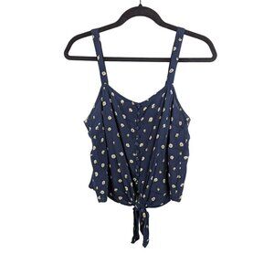Madewell Womens Tank Top Size L Daisy Dots Button Front Tie Floral Blue
